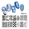 Konst Ny nagel Stamping Plate Transfer Lines Flower Geometric Marble Image Stamp Mall Printing Stencil Diy Manicure Nail Art Tools