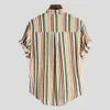 Summer New Ethnic Style Short Sleeved Shirt Striped Slim Fit Shirt Short Sleeved Shirt for Men