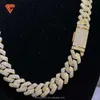 Mode smycken 14 mm gult guldpläterat 925 SLIVER VVS Moissanite Diamond Cuban Necklace Hip-Hop Cuban Link Chain för män