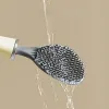 Brushes Long Handled Silicone Toilet Brush With Drain Holder Flat Head Flexible Soft Bristles Cleaning Brush For Bathroom