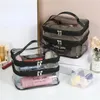 Cosmetic Bags 1pcTransparent Double Layer Travel Bag Jelly Color Large Capacity Case Fashion Woman Wash Organizer Makeup