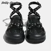 Casual schoenen zwarte metalen schroeven enkel riemgesp riem sandalen 2024 punk stijl dikke zool open teen platform all-match