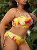 Abiti 2022 Bandeau di grandi dimensioni Bandeau Bikini Set 3 pezzi da bagno da bagno femminile stampato da bagno femmina giallo bagnante usura