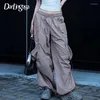 Damesbroek Harajuku Solid Drawstring Cargo vrouwelijke straatkledingtechnische zakken gedrapeerde flodderige broek Hip Hop zweetbroek outfits