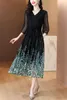 Lässige Kleiderkleid Frauen Sommer 2024 Bürodame Französische Stil kurz drei Viertelhülsen -Seidenchiffon Blumendruck