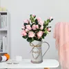 Vasi Rustic Plant Vase in stile country Galvanized Bouquets Fiorgola decorativo Fiore Dispositivo con maniglia per la decorazione da tavolo