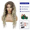 Synthetic Wigs Grey blonde wig combined with long curly suitable for women fluffy hairstyle wave Ombre clothing carnival party regular Q240427