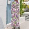 Casual jurken Hydrangea bloemenjurk lange mouwen roze lavendel afdrukken vintage maxi high neck straat modeontwerp bohemia lang