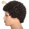 Synthetic Wigs Short twisted curly wig human hair elf cut Brazilian female natural black without film Q240427