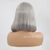 European and American center-parted Bob lace wig gray wig shoulder-length straight hair synthetic front lace wig glue-free heat-resistant fiber hair natural hairline