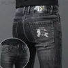 Men's Jeans designer Light Luxury High Men's Jeans Casual Slim Fit Small Foot Elastic Cotton Embroidery Brand New