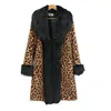 Mulheres de leopardo de pele feminina Prinha Faux Women Coat Moda de lapela de mangas compridas jaqueta elegante outono inverno dama de rua de rua alta