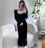 Robes décontractées piste de haute qualité femmes en dentelle volants perle collier collier en velours robe fête automne hiver single poitrine noire bal de bal