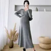 Maternity Dresses Pregnant Womens Dress 2023 Autumn/Winter New Knitted Long sleeved Fashion Wide V-neck Mid length Q240427