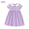 Little Maven 2024 Summer Party Purple Dress Suitable for Girls Childrens Clothing Cartoon Embroidered Cotton 240424