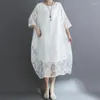 Party Dresses 2024 Summer Vintage Solid Lace Flower Cute Beach Women Korean Fashion Loose Casual Dress Robe Ladies Elegant Clothing