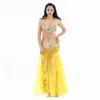 Stage desgaste mulheres Sexy Belly Dance Top Skirt Skirt 3 Peças Costume conjunto de roupas Bra feminino Bollywood Case