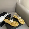 Hot designer sandals shoes for women white and black new flower diamond buckle luxury bow clip toe flat sandal women cute line with beach Sandals travel flat Shoes gift