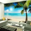 Tapissries Seaside Landscape Outdoor Tapestry Ocean Beach Tropical Plants Sailboats Faux Window Home Patio Väggkonstdekor vardagsrummet Mural