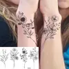 Tattoo Transfer Black Poppy Flower Temporary Tattoos For Women Kids Realistic Lavender Plum Waterproof Fake Tattoo Sticker Tattoo Arm Body 240427