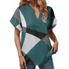 Dames t shirts modieuze losse zomer v-neck button-down korte mouw casual chic tophauts grande taille camisetas femininas