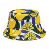 Berets 2024 Panama Männer Frauen Eimer Hut Casual Obst Zitronendruck Bob Hats Streetwear Hip Hop Caps Sommerfischer