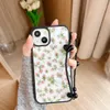 Mobilfunkkoffer Blumen Rose Blumenmuster Druck mit Lanyard Soft Cover Hülle für iPhone 15 14 13 12 Pro Max Schockdelie Schutz Telefon Hülle J240426