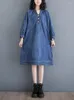 Robes de fête NYFS 2024 Spring Vintage broderie Denim Vestidos Vestidos Robe EBISE LOBE plus taille en V