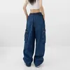 Женские джинсы High Street Harem Pants Большой карман дизайн свободный груз для женщин 2024 весна осенняя модная джинсовая одежда