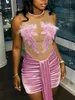 LW SXY Velvet Feather Decor Robe Prom Or Nou Sleevess Pink Party Clubs Sexy Hipster Jirts Patchwork Vestidos 240426