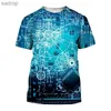 T-shirt maschile maglietta stampata con chip elettronico 3D con pattern a circuito fresco maschile hip-hop street street casual equipaggiamento a maniche corte topxw