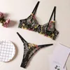 Reggiseni set sexy da ricamo floreale set per donne trasparenti a maglie di pizzo ultra sottile