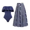 Costumi da bagno femminile 2024 costume da nuoto seppellito spalla con spalla in jeans stampato un pezzo da donna in bikini da bagno per bagni da bagno