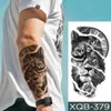 Tatuaż przeniesienie Lwa Wodoodporna Tymczasowa Tatuaż naklejka Korona Wolf Tiger Tiger Clock Rose Body Arm Arm Fake Tattoos Rękaw Mężczyźni 240426