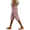 Damskie szorty kobiety moda stały kolor bawełniany lnu elastyczne długie spodnie na plażę Spodnie wypoczynkowe