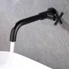Badrum diskbänk kranar tvättbassängen kran kallt vatten väggmontering tapware kran svart mässing färg en hål