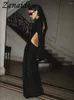 Casual Dresses Zenaide Winter Open Back paljetter Maxi Dress Grown Long Sleeve Sparkling Sexig rygglös Cut Out Women Party Evening 2024