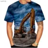 T-shirts voor heren Creative Mens Engineering Voertuig Excavator Patroon Drukt T-shirt Modieuze 3D-printen O-Neck Korte mouwen Fun en comfortabele topxw