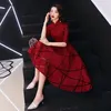 Sukienki imprezowe ciemnoczerwone wieczór sukienka cheongsam orientalna chińska kobieta elegancka qipao sexy ślub Prom krótki szata retro vestdo