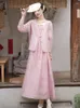 Robes décontractées Han Vêtements chinois Cheongsam Dresswomen's Pink Loose Cartdigan Suit à la mode Chinestyle Cotton et Linen Springsummer