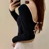 Women's T Shirts Long Sleeve T-Shirts Women Backless Lace-up Slim Fit All-match Trendy Sweet Girls Bow Korean Style Casual Tops Spring Y2k