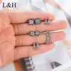 Stud Earrings L&H 5 Pairs/Set Vintage Antique Silver Color Fashion Geometric Round Triangle For Women Jewelry