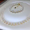 Pearl Jewelry Freshwater Pearl Necklace Bracelet Set For Women 7-8 mm White Pearl Fashion Simple Trend Gold Inlay Craft Necklace Jewelry Gift