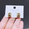 Boucles d'oreilles migga luxe verte zircone pavée géométrique or couleur rétro plaquée bijoux