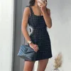 Designer Dress Luxe kleine geur sexy taille halter jurk zwarte parel accessoires temperament korte zomer pailletten temperament celeb stijl grote ronde nek