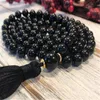 Pendenti 8mm naturale agata nera gemma 108 perle tassel mala collana da polso da polso da polso da polso da polso da polso