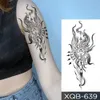 W6ar Tattoo Transfer Waterdichte tijdelijke Tattoo Sticker Fire Phoenix Bird Dragon Animal Black Geometric Festival Body Art Arm Fake Tattoos Men Women 240426