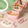 Bento Boxes School Childrens Double Lunch Box a prova di perdita di plastica Cartoon Portable Microwave Food Container School Q240427