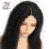 Sentetik peruklar jerry kıvırcık dantel ön peruk insan saçı doğal renk yok orta kısım şeffaf kapanma q240427