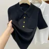 Blouses voor vrouwen shirts shirts vrouwen kleding nieuwe gebreide polo shirts Koreaanse mode zomer t -shirt veelzijdige solide vrouwelijke casual losse dunne tops met korte mouwen